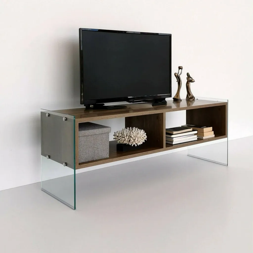 Banc TV en Noyer Marron 120 cm Winifred - Buffet Bas Multimédia
