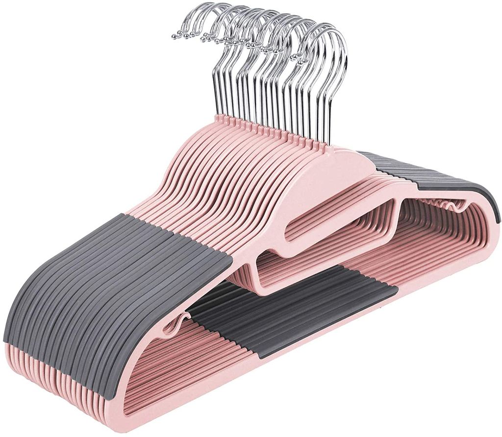 SONGMICS Kleiderbügel, 20 Stück, Anzugbügel aus Kunststoff, gut belastbar, S-Form-Öffnung, rutschfest, Dicke 0,5 cm, platzsparend, um 360° dre...