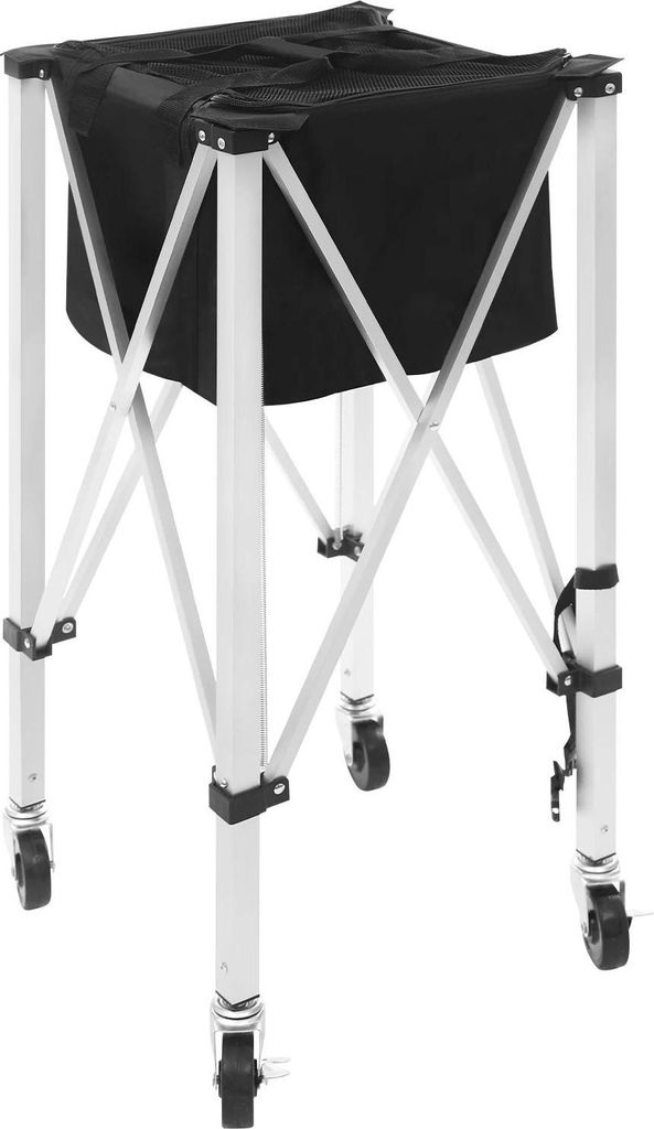 Tennisballwagen - Faltbarer Ballkorb auf Rollen - 150–170 Bälle - 4 Räder (2 mit Bremse) - 40×40×90 cm - 600D Oxford & Aluminium - Schwarz