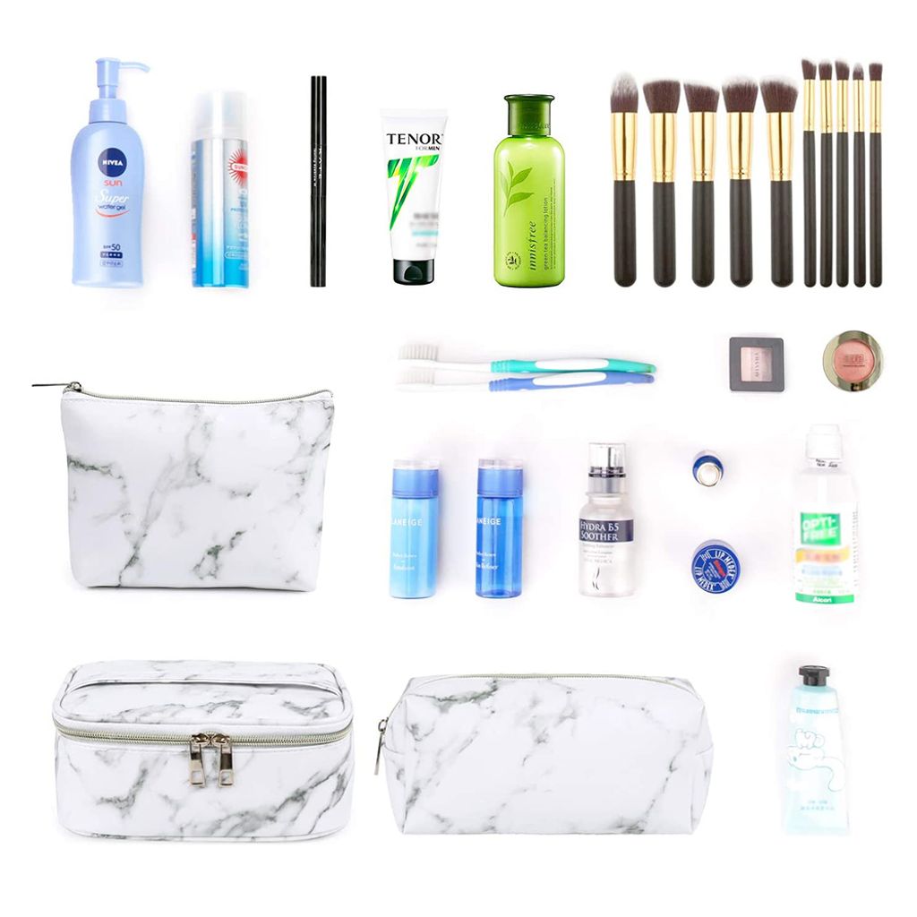 Dunzy Make-up-Tasche Set – 16 Stück, Wasserdicht, Marmor-Design