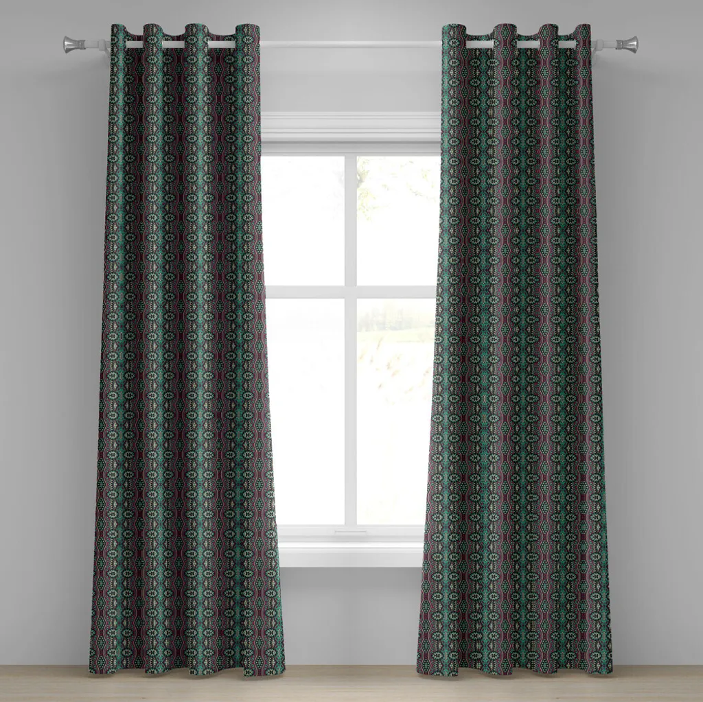 Rideau motifs géométriques losanges vintage vert et rose 280x175 cm