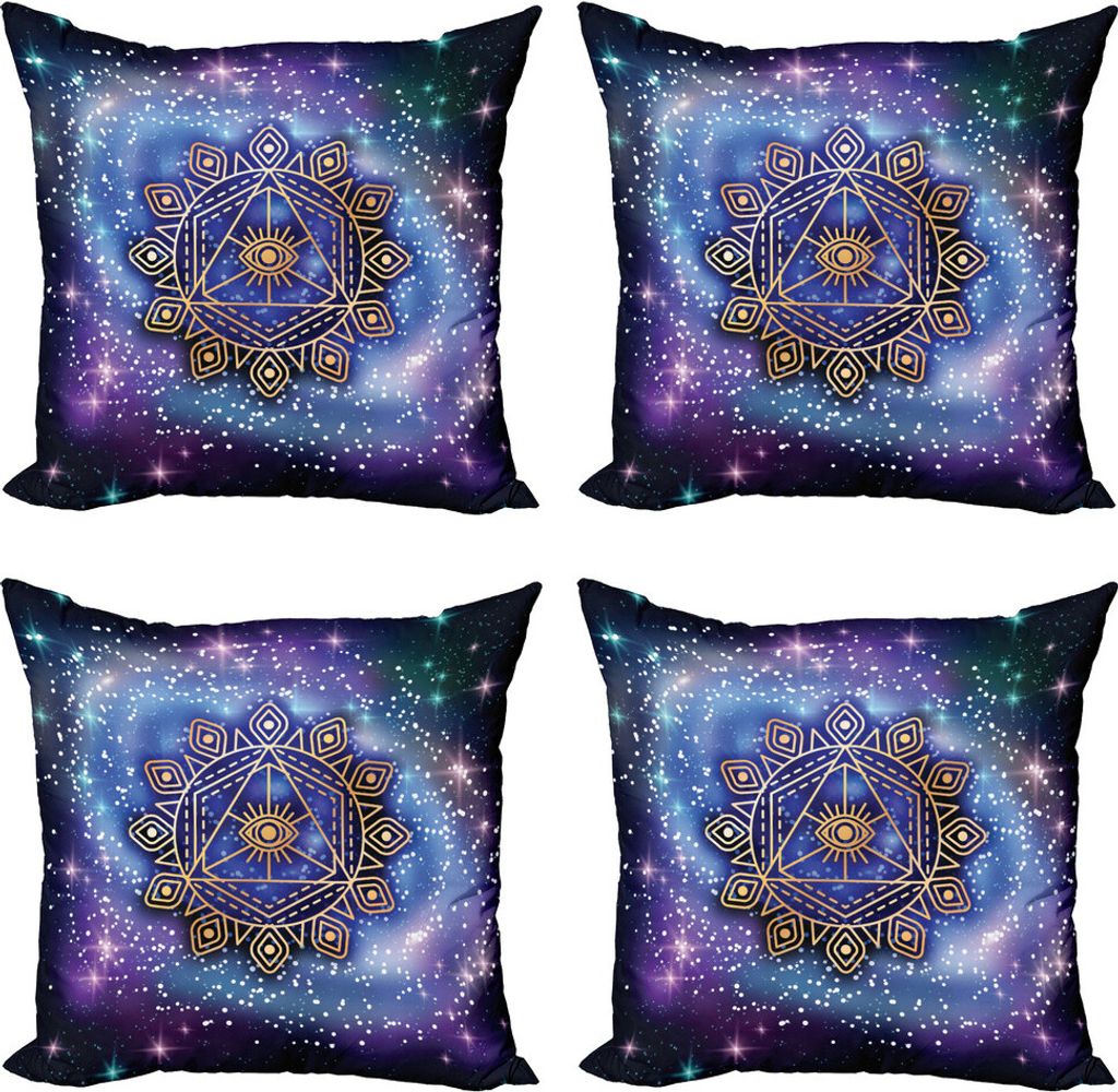 ABAKUHAUS Geometrie Kissenbezug Set (4 Stück), Kosmische Mandala-Formular, Moderner Doppelseitiger Digitaldruck, 45 cm x 45 cm, Mehrfarbig