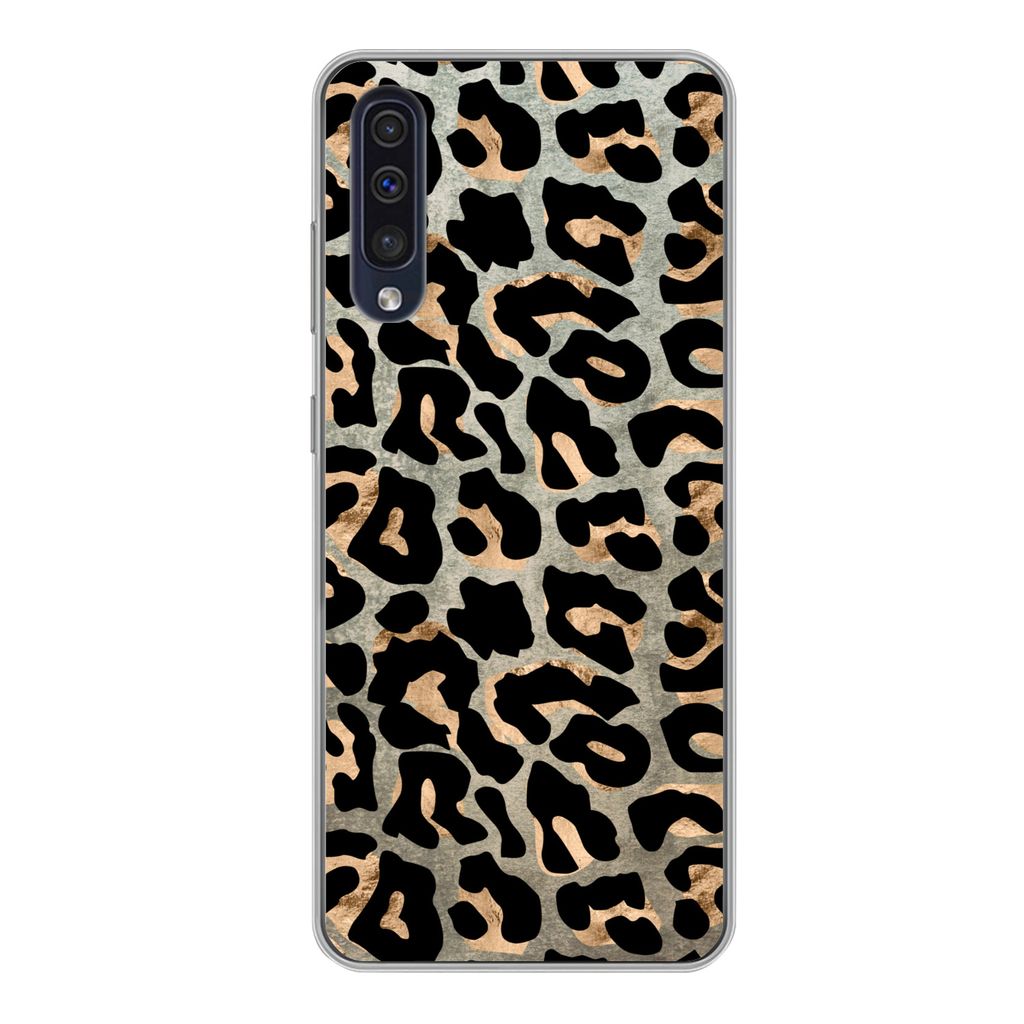 MuchoWow Handyhülle Schutzhülle Hülle für Samsung Galaxy A50 Tiermuster - Panther - Braun Silikon Softcase Handy Hülle - Mobiltelefonhülle