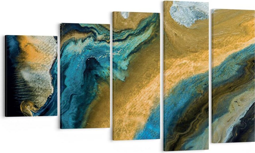 Bild auf Leinwand - Leinwandbild - 5 Teile - Abstraktion verschüttet Gold - 100x60cm - Wand Bild - Wanddeko - Wandbilder - Leinwanddruck - Bilder ...