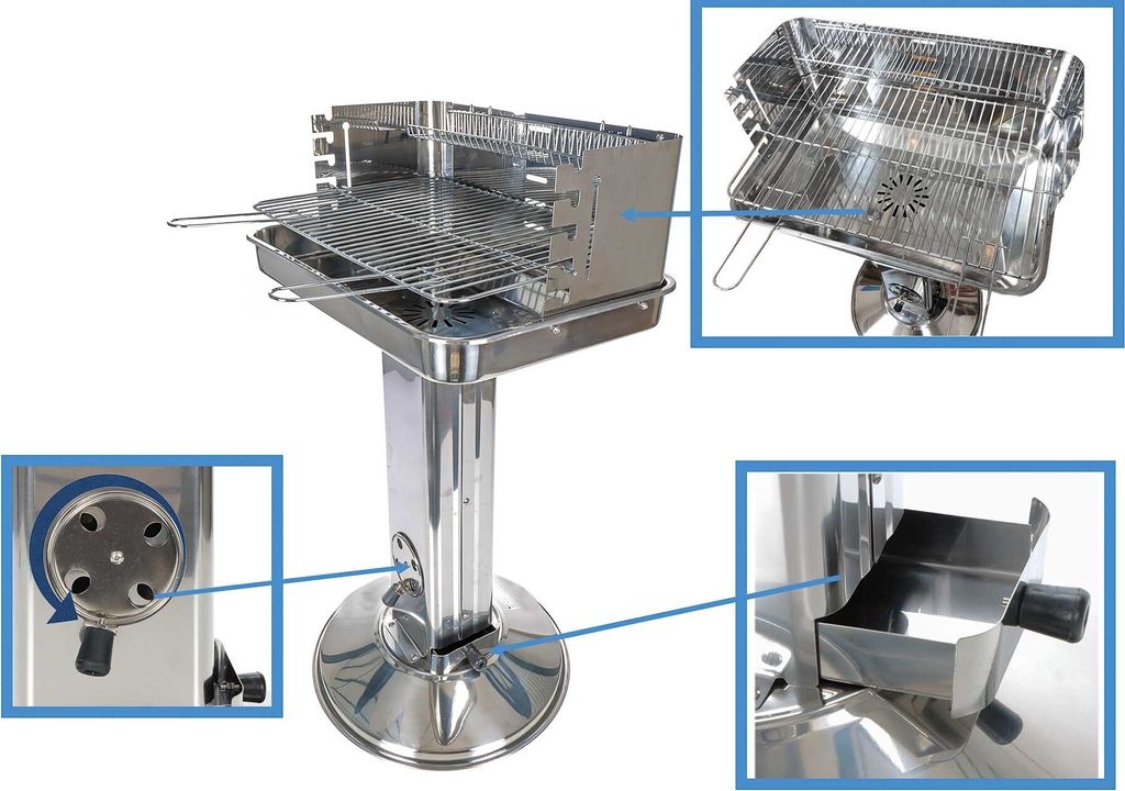 Holzkohlegrill Aus Edelstahl - Säulengrill Mit Höhenverstellbarem Rost Für Garten & Camping