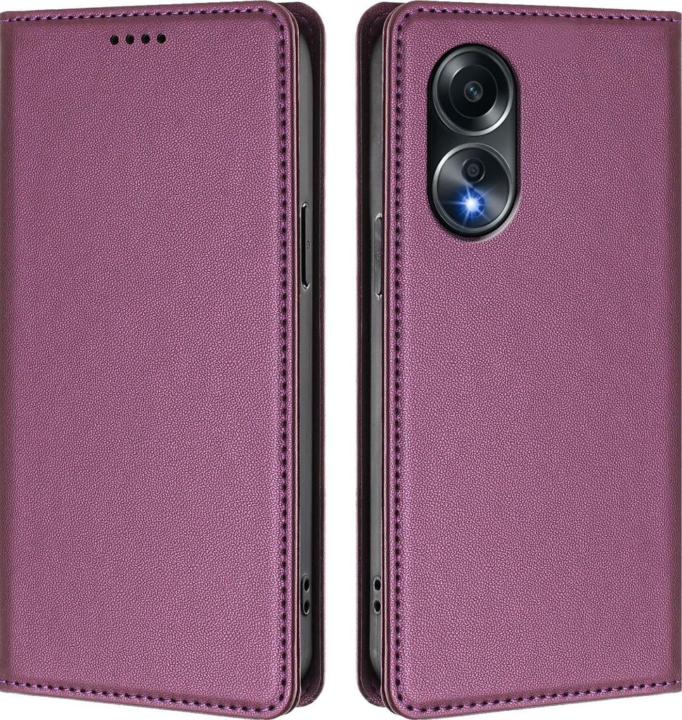 Handyhülle für Oppo A58 4G, Kunstleder Klapphülle Stoßfeste Magnetische Hülle mit Ständer Lila
