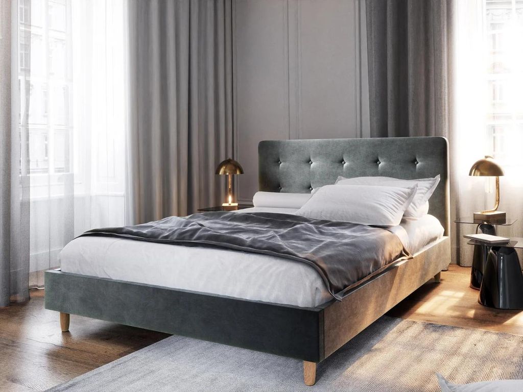 Gepolstertes Einzelbett 90x200 NOOR - dunkelgrau