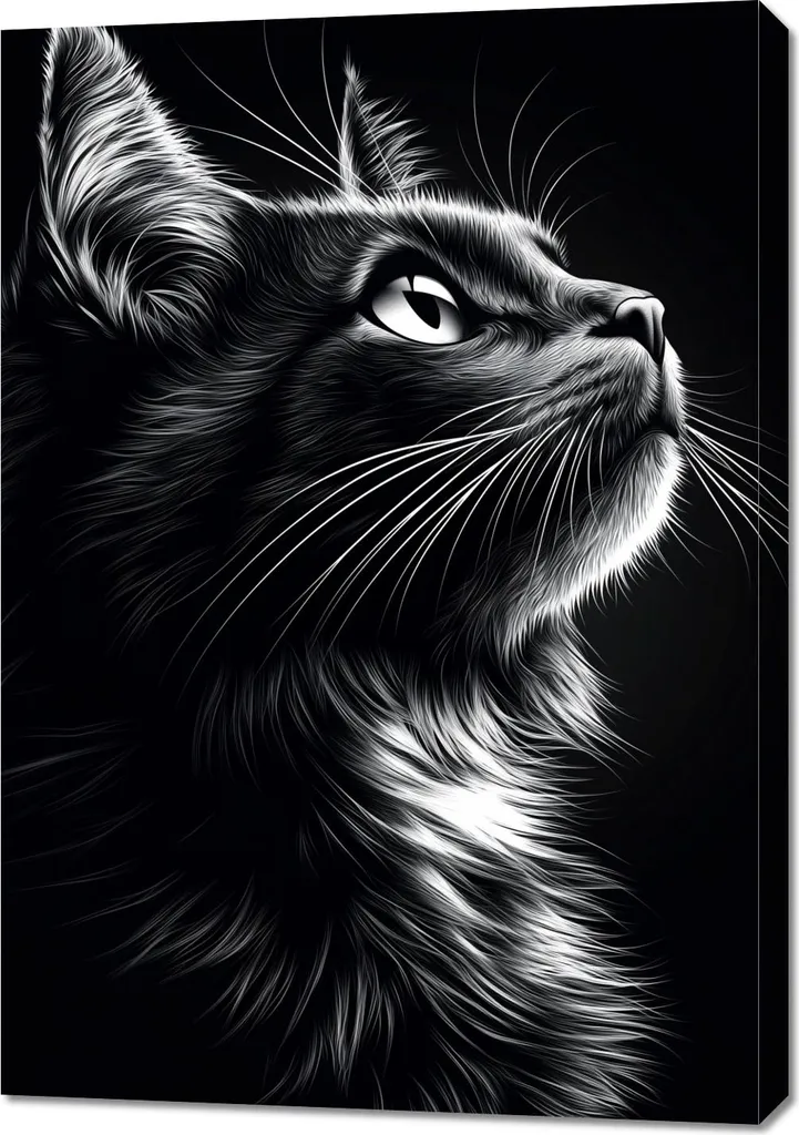 Quadro Gatto 70x100 cm Bianco e Nero - Ritratto Animale da Salotto