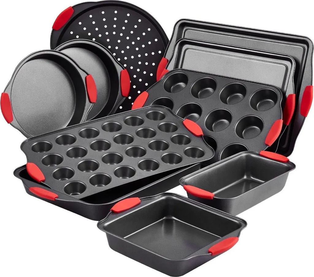 Bakeware Set 10 Pezzi Teglie Antiaderenti con Manici Silicone Rosso