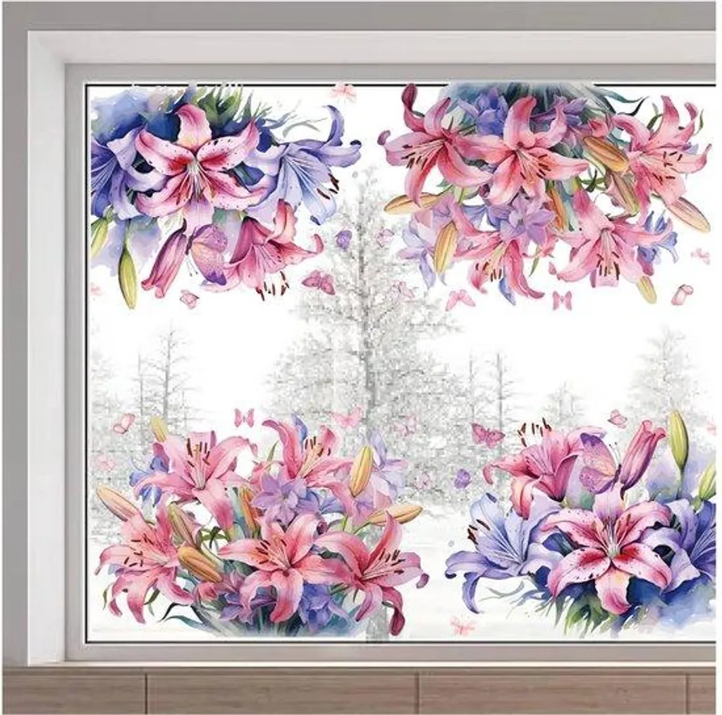 Protection oiseaux pour fenêtre - Autocollant floral XXL 116x38 cm