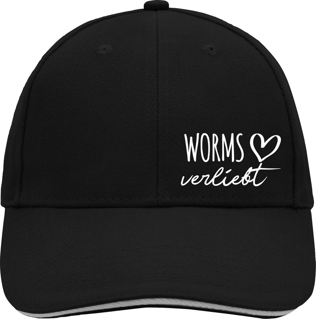 Huuraa Cappy Mütze Worms verliebt Black/Light Grey Baumwolle 6-Panel Kappe Geschenkidee