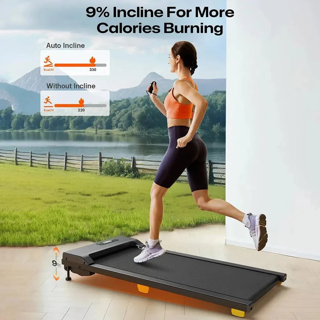 Tapis de course Walking Pad beige de bureau avec écran LED de suivi