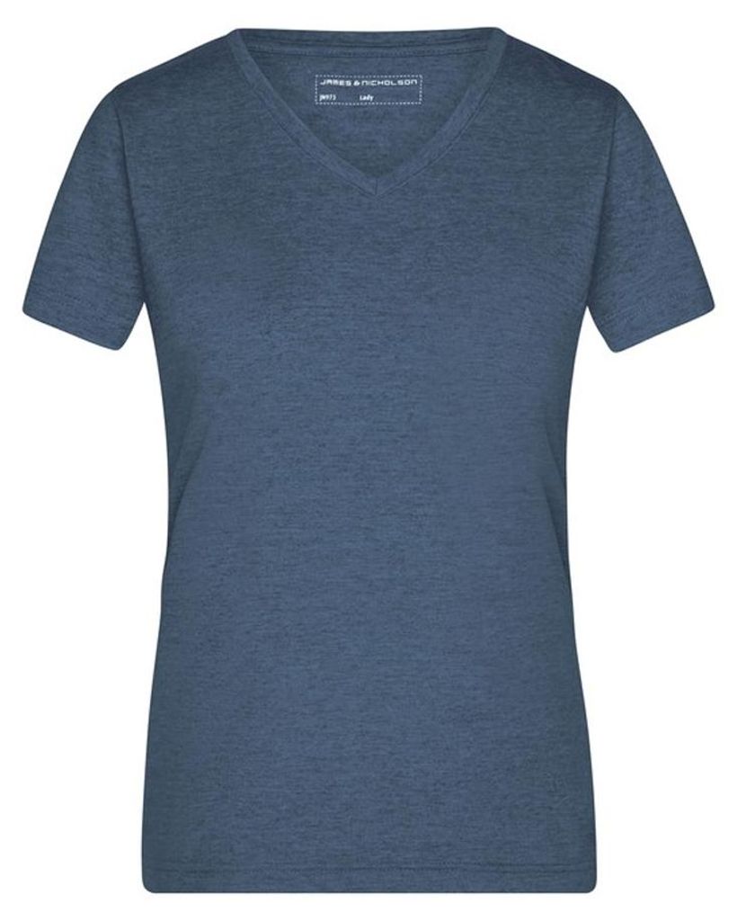 James and Nicholson - T-Shirt für Damen, V-Ausschnitt LT3168 (S) (Blau meliert)