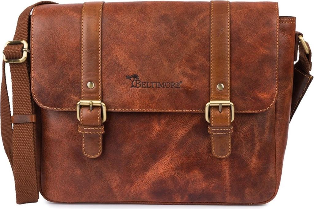 Tasche aus Naturleder, Braun, mit den Maßen 36 cm Länge, 28 cm Höhe, 11 cm Breite