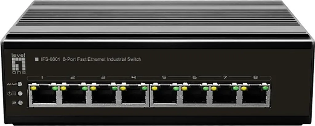 Commutateur Réseau Industriel 8 Ports Fast Ethernet Montage DIN Métal