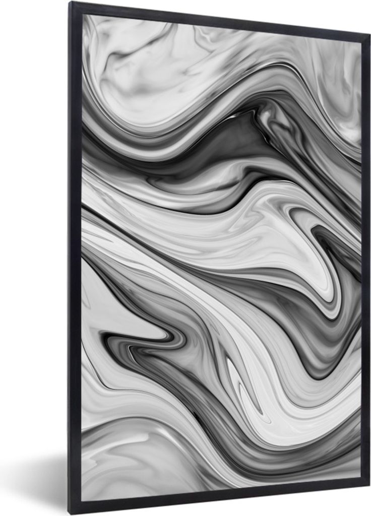 MuchoWow Gerahmtes Poster Marmor - Muster - Grau - Marmoroptik - Schwarz 20x30 cm - Poster mit Schwarzem Bilderrahmen Wandposter Rahmen Foto Bild...