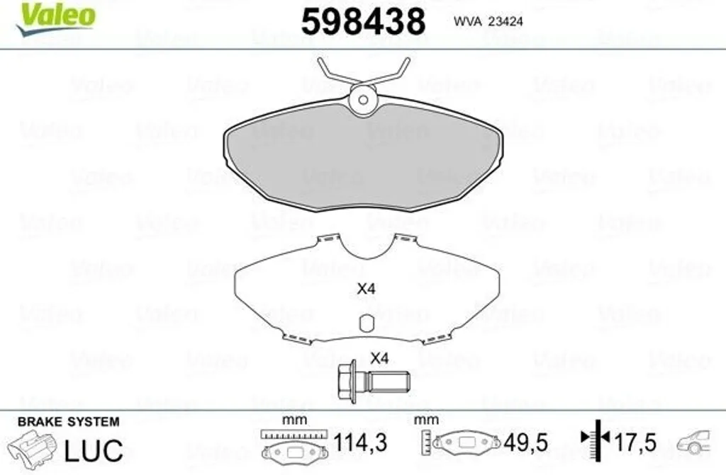 Plaquettes de frein Valeo 598438 OE C2C22316 pour Jaguar S-Type X200