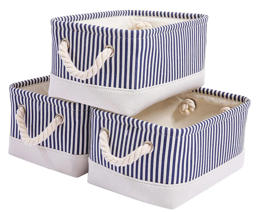 Boîtes de rangement pliables avec poignées lot de 3 en tissu bleu