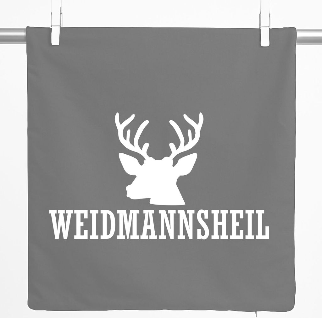 Huuraa Kissenbezug Weidmannsheil Hirsch Jägergruß 40x40cm Steel Grey Baumwolle Dekokissenbezug Geschenkidee