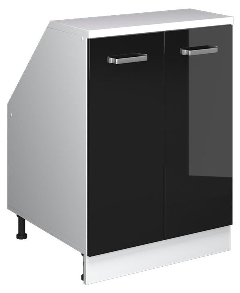 Küchenschrank für Dachschrägen Vicco R-Line Schwarz Hochglanz 80 cm mit 2 Türen, Schrankkorpus 60 cm Tiefe, Model 60041