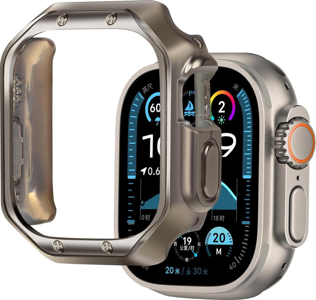 Bandz TPU-Hülle passend für Apple Watch Ultra / Ultra 2 - 49mm - galvanisierte TPU-Hülle - Hülle mit extra Schutzkanten (titanfarben)