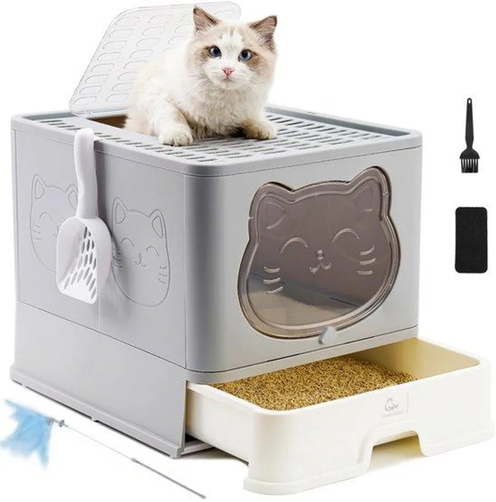 Maison de toilette pour chat avec bac coulissant et système anti-odeur