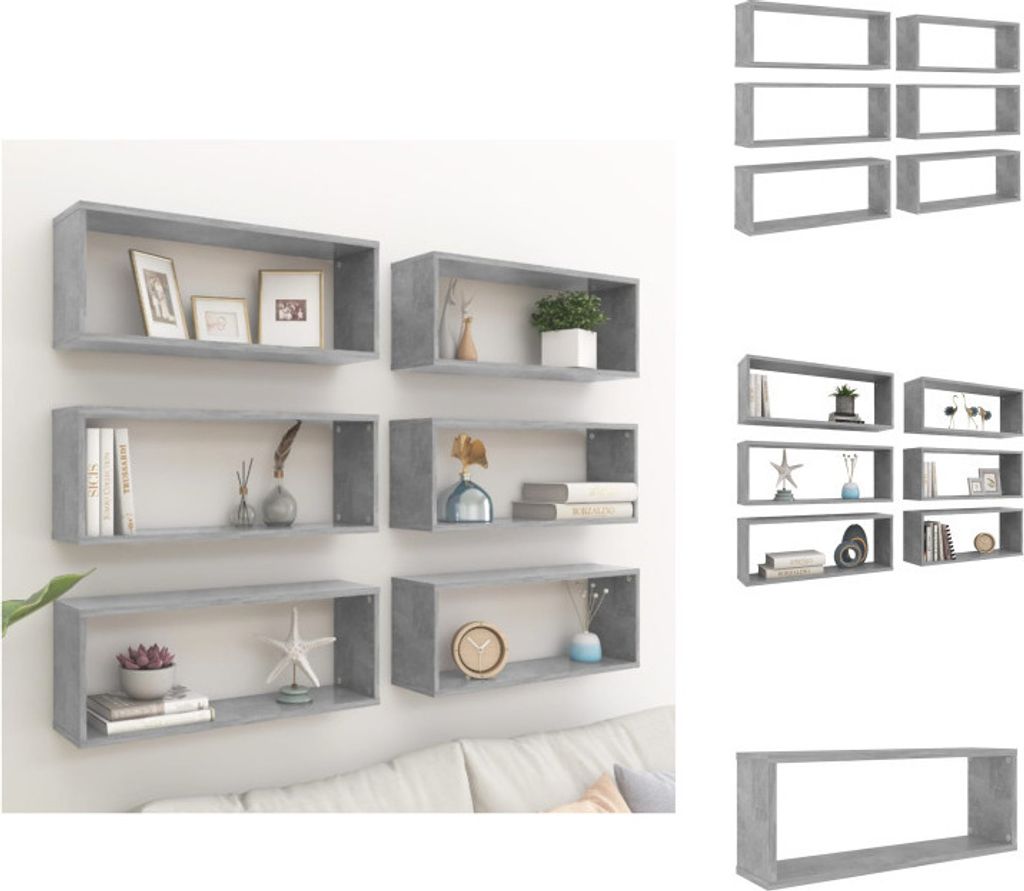 vidaXL Würfelregale 6 Stk. Betongrau 60x15x23 cm Holzwerkstoff - Wandregale