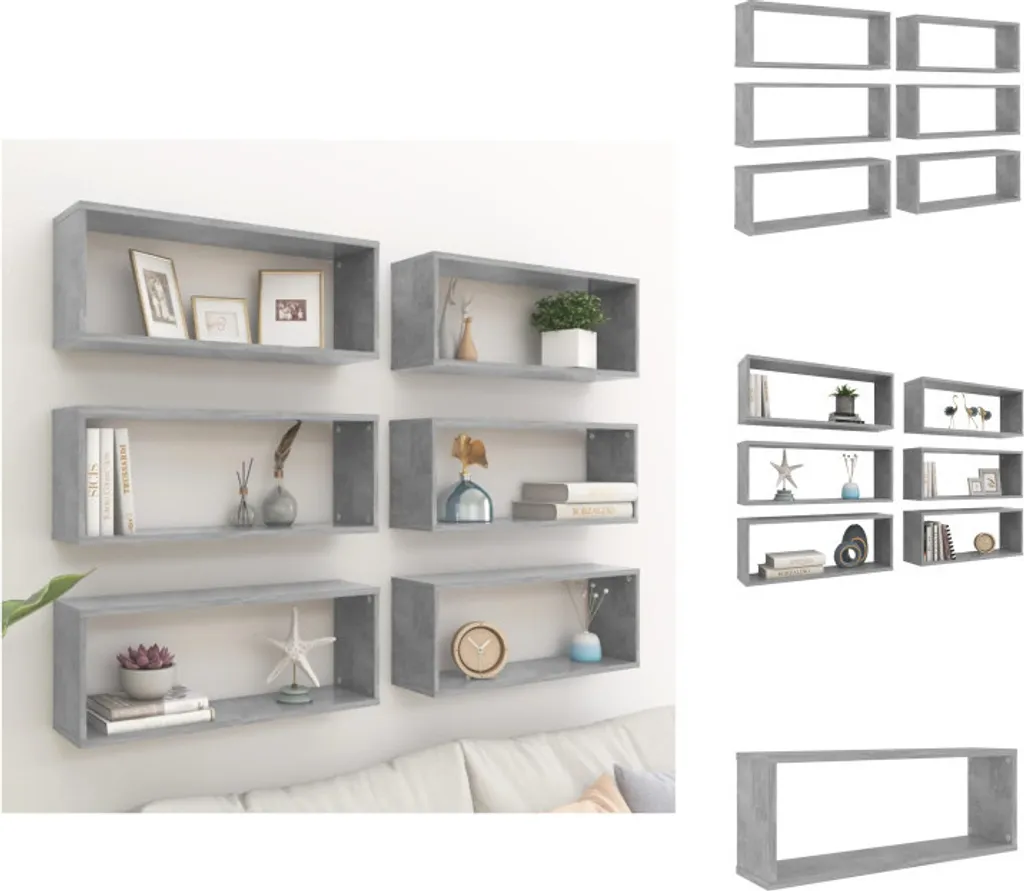 vidaXL Étagères en cube 6 pcs béton gris 60x15x23 cm en bois composite