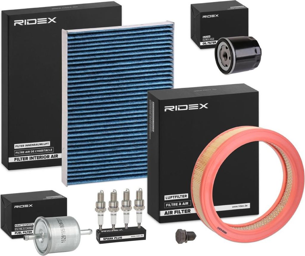RIDEX Inspektionspaket Filterset für VW Polo Schrägheck (6N1) Caddy II Kastenwagen (9K9A) Polo Classic (6V2) Polo Variant (6V5) Caddy II Kombi (9...