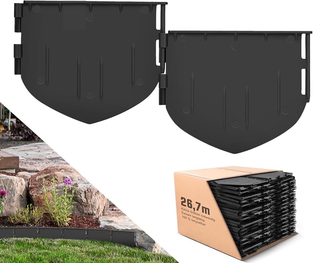 Flexible Rasenkante Kunststoff (26,7 m) Höhe 13mm - Unsichtbare Raseneinfassung aus recyceltem Plastik - Stabile Beetumrandung Garten Pflasterkante