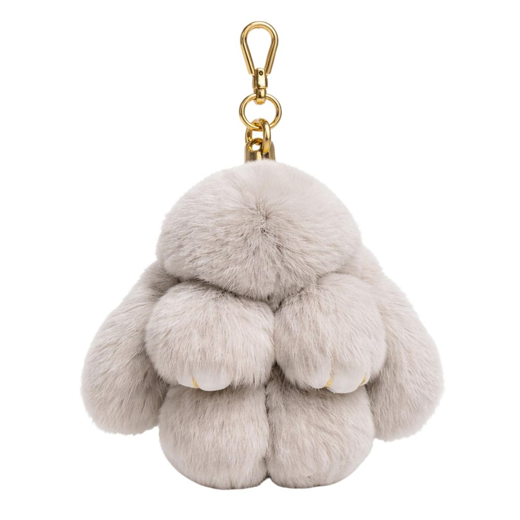 Kuscheliger 14cm Hasen Schlüsselanhänger, Kunstfell Hasen Schlüsselanhänger, Taschenanhänger - BUNNPY Grau