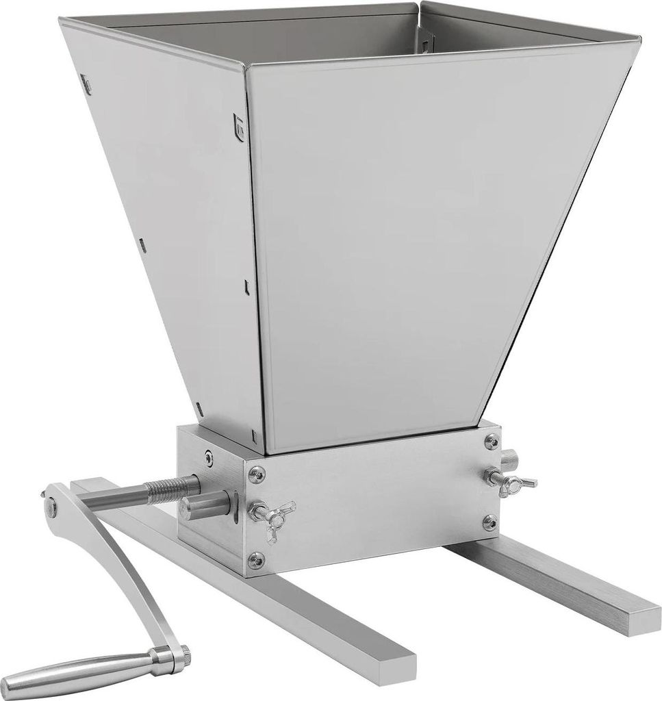Getreidemühle Kornmühle - Handkurbel manuell - Einstellbarer Mahlgrad - Edelstahl - Volumen 4 l - Walzen 15×3,8 cm - Hellgrau