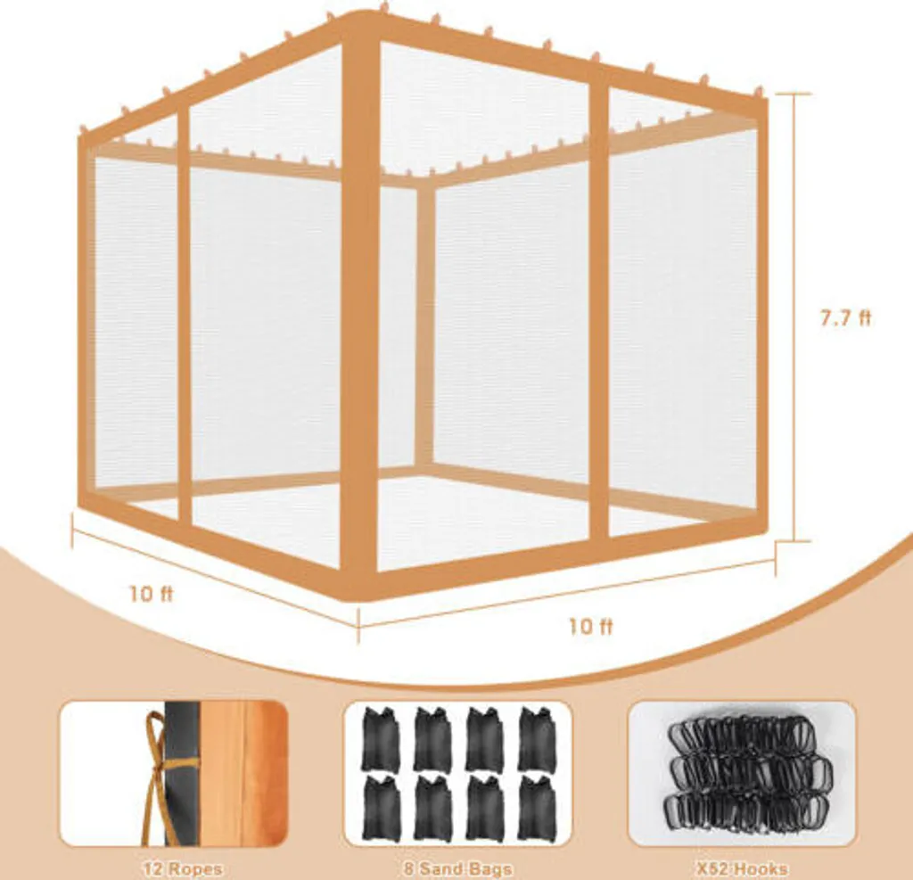 Moustiquaire de pavillon extérieure marron 3x3,6m avec leste