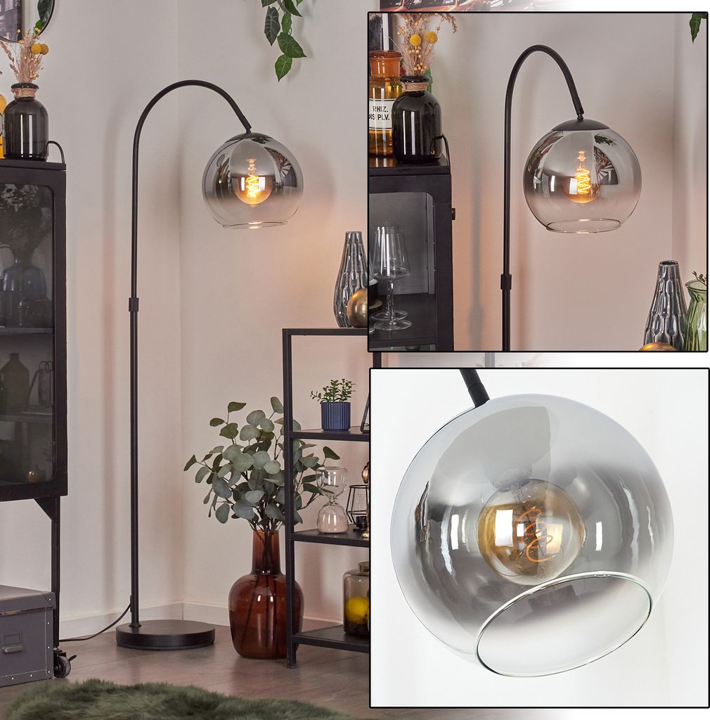 Cesaro Stehlampe aus Metall/Glas in Schwarz/Chrom/Rauch/Klar