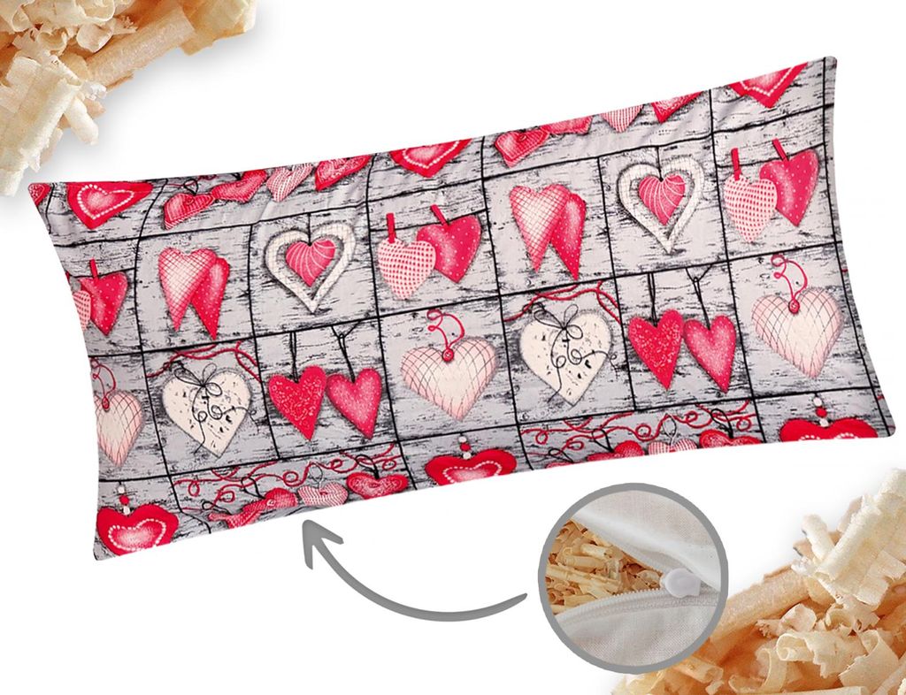 Zirbenkissen 40x80cm - Gefüllt mit Zirben - Herzen, Landhaus - Duftkissen mit Zirbenflocken/Zirbenspäne, Reißverschluss (Zirbe-358/1-40x80)
