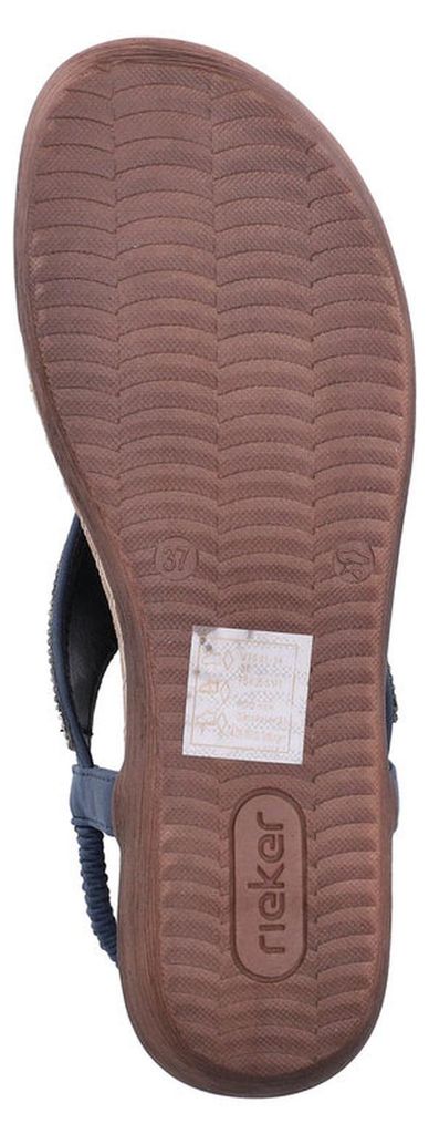 Rieker Damen Sandale Boho Zehentrenner mit Perlen und Gummizug V7561, Größe:41 EU, Farbe:Blau