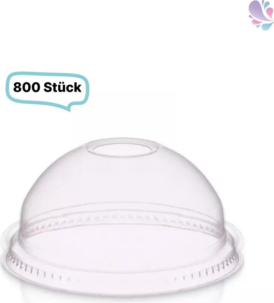 Deckel mit Loch, Domdeckel RPET - 800 Stück, transparentes recyceltes PET für Cups, klare Becher 225 und 300 ml