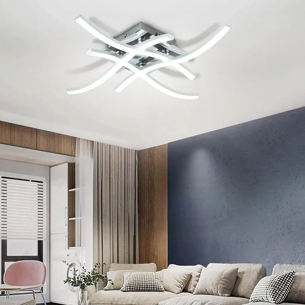 Plafonnier LED incurvé 27W 6000K argenté 4 panneaux pour salon 15m²