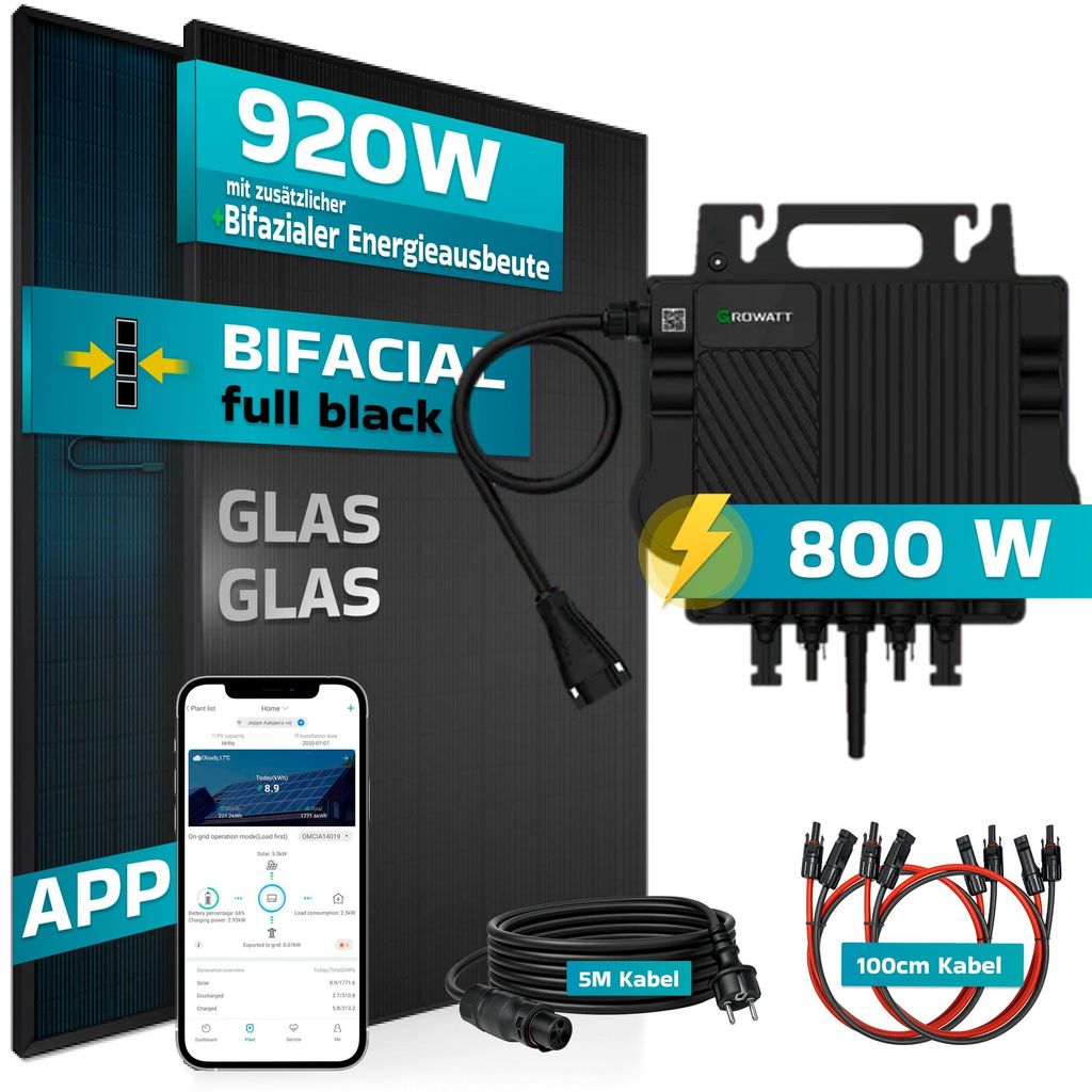 SUNNIVA 920W Balkonkraftwerk BIFAZIAL FULLBLACK komplett Produktbild 