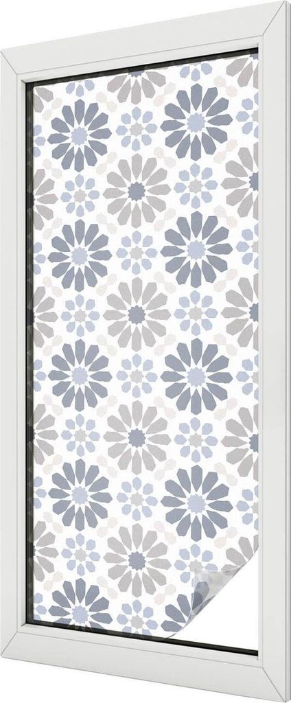 Buntglas Fensterfolie – 116x50 cm – Stained-Glass Design – blickdichte dekorative Sichtschutzfolie – selbstklebend, UV-Schutz – Blumenmosaik