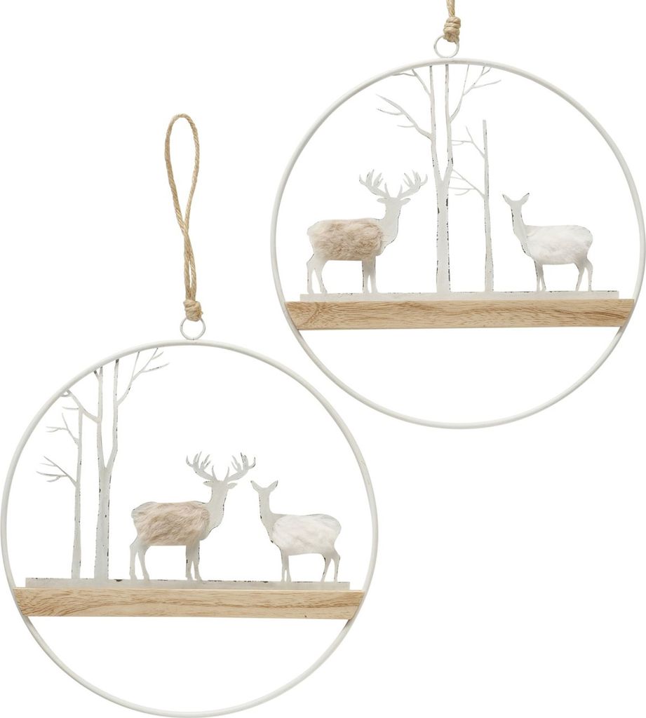 2tlg Set Deko-Anhänger Forrester Hirsch Holz Weihnachten Fenster Advents-Schmuck