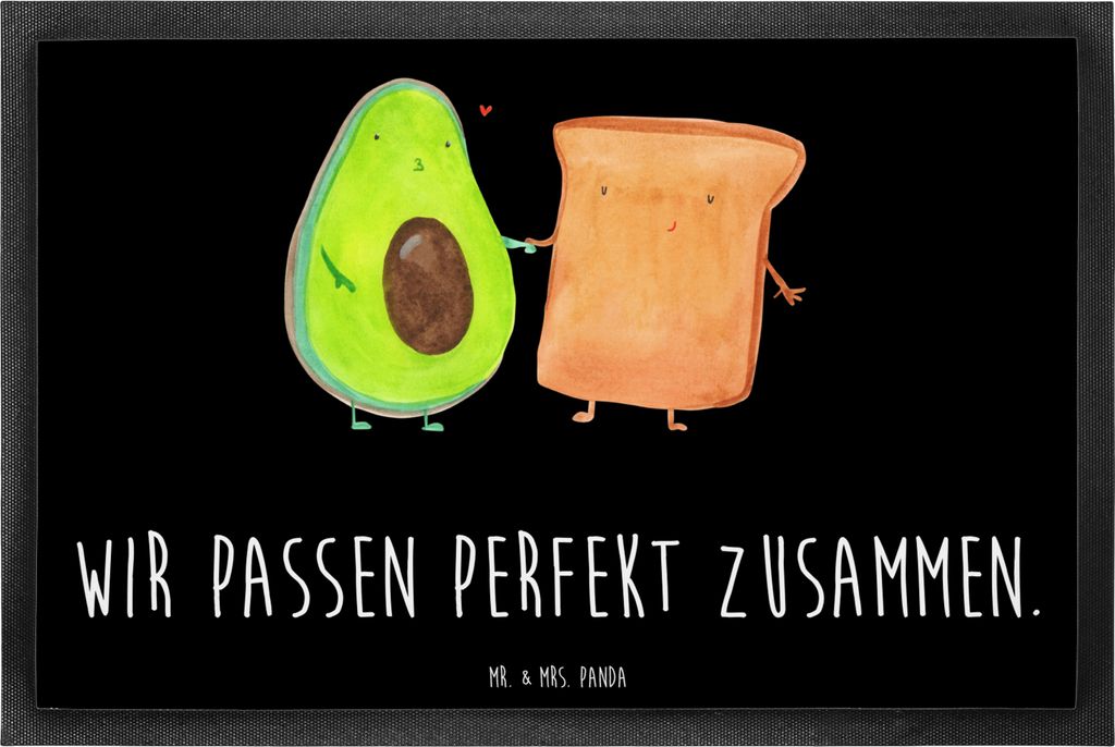 Mr. & Mrs. Panda Bodenvorleger Avocado Toast 60 x 90 cm - Schwarz - Geschenk, fußmatte, Hochzeitsgeschenk, Freundin, Schmutzfangmatte, Schmutzmatt...