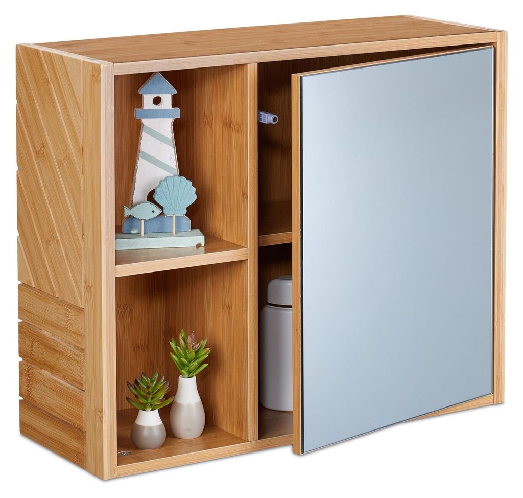 Relaxdays Spiegelschrank, 2 offene Fächer, mit Spiegeltür, Produktbild 
