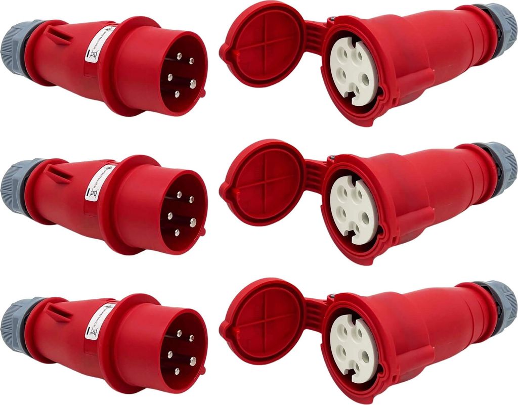 CEE-Verteilerset 16A 400V – Stecker & Kupplung für Baustrom - 3 Paar