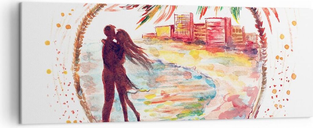 Bild auf Leinwand - Leinwandbild - Liebe Palmen Ansicht Sommer - 140x50cm - Wand Bild - Wanddeko - Leinwanddruck - Bilder - Kunstdruck - Wanddekora...