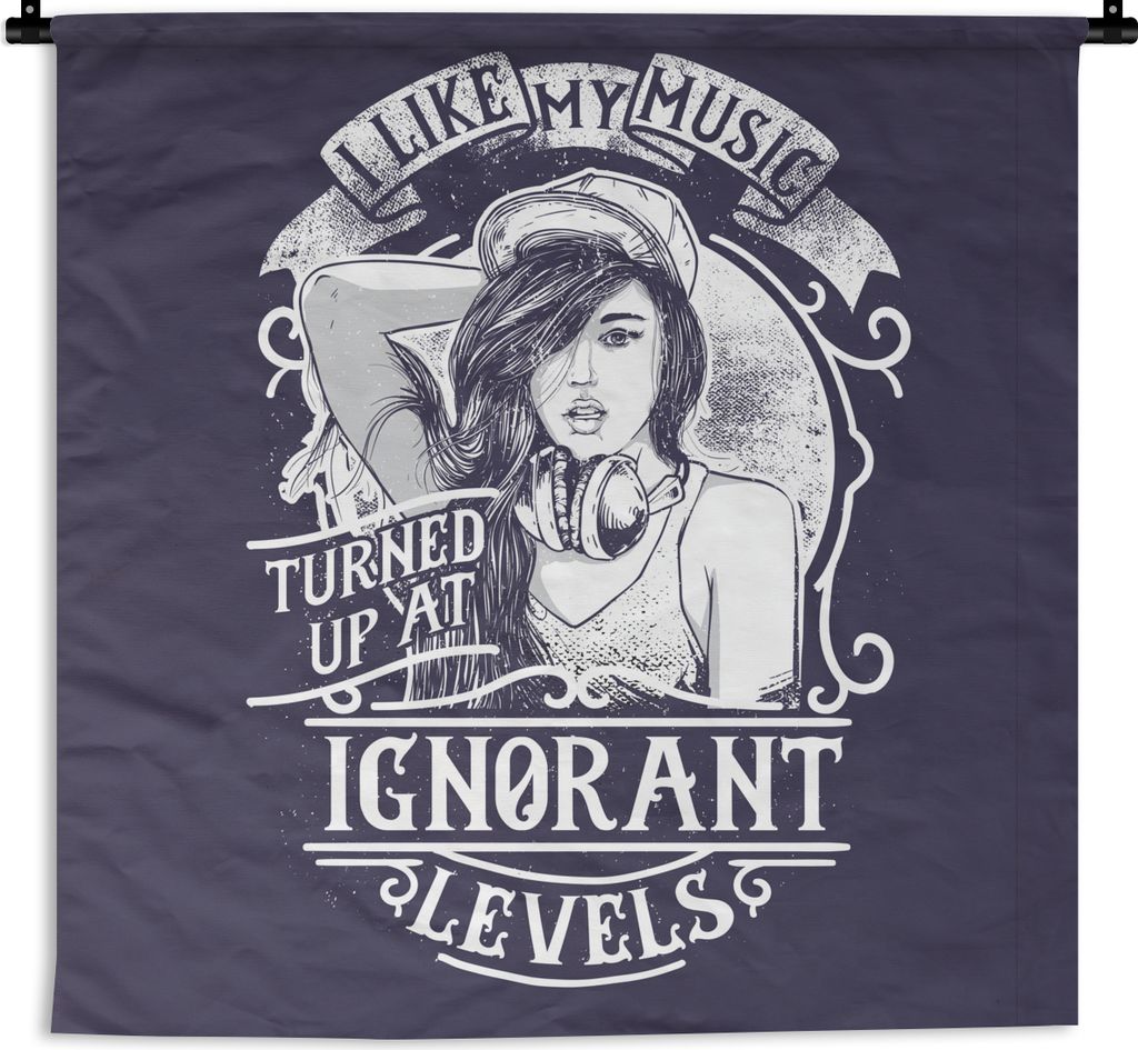 MuchoWow Wandteppich Wandbehang Frauen - Kopfhörer - Retro - Zitat 150x150 cm Tapisserie Dekoration Wandtuch - Wohnaccessoires - Modernes