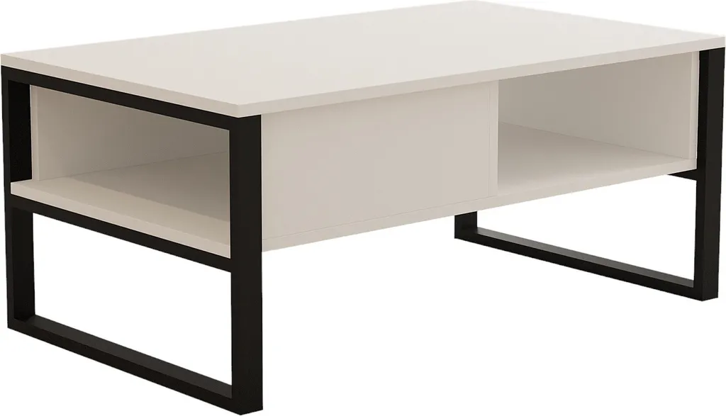 Grande table basse blanche pour salon moderne, modèle Devon 100x60 cm