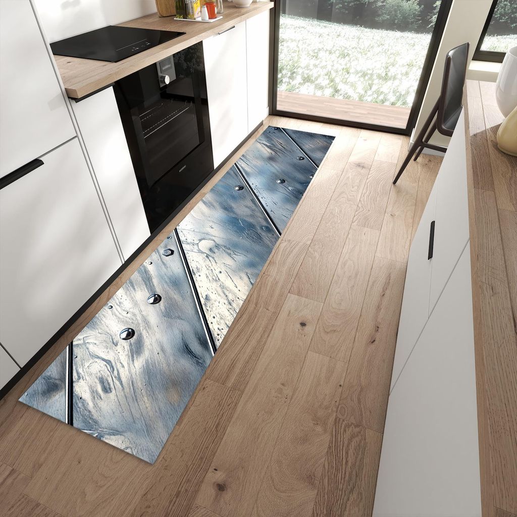 Küchenteppich 60x270cm rutschfest & abwischbar PVC Läufer - Metallplatte
