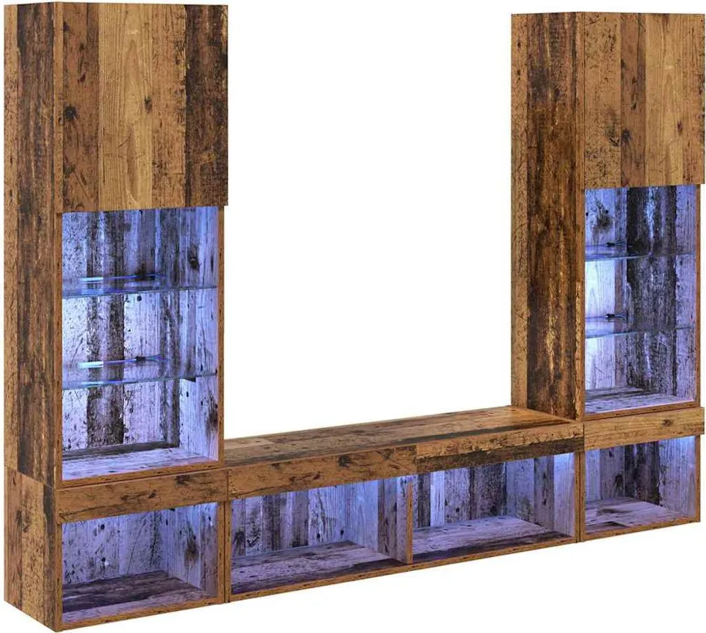 Meubles TV muraux vidaXL avec LED 5 pièces en bois ancien authentique