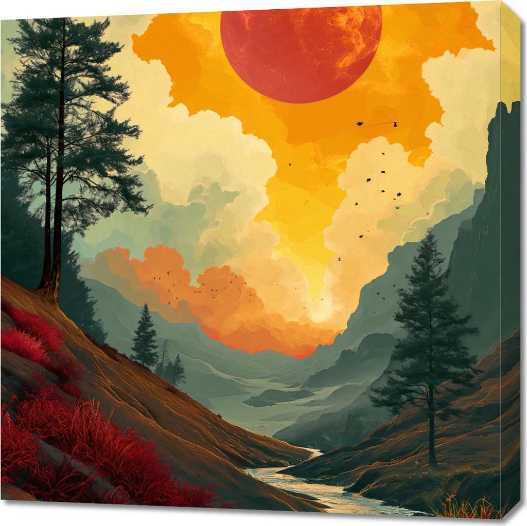 Bild 70x70cm Wilder Fluss bei Dämmerung
